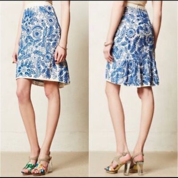 Anthropologie Moulinette Soeurs Embroidered Sequin Pencil Skirt Feminine Floral - Picture 2 of 14